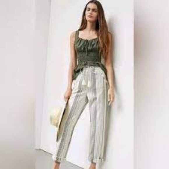 Anthropologie Tassell Essential Boho Embroidered Casual Beach Pants Size Small - Picture 1 of 11